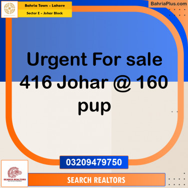 10 Marla Residential Plot for Sale in Sector E - Johar Block -  Bahria Town, Lahore - (BP-242635)