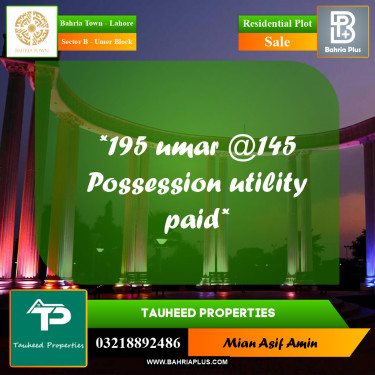 8 Marla Residential Plot for Sale in Sector B - Umer Block -  Bahria Town, Lahore - (BP-242755)