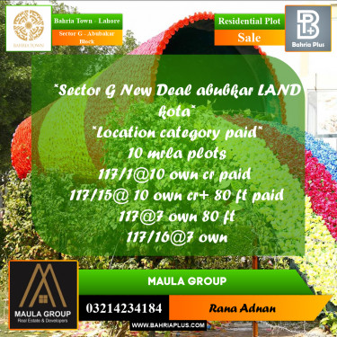 Residential Plot for Sale in Sector G - Abubakar Block -  Bahria Town, Lahore - (BP-242756)