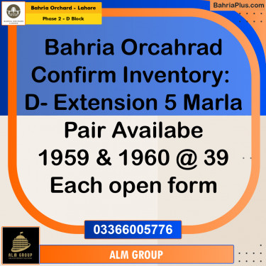 5 Marla Residential Plot for Sale in Phase 2 - D Block -  Bahria Orchard, Lahore - (BP-242815)