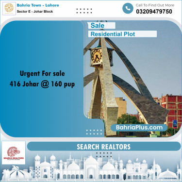 10 Marla Residential Plot for Sale in Sector E - Johar Block -  Bahria Town, Lahore - (BP-242847)