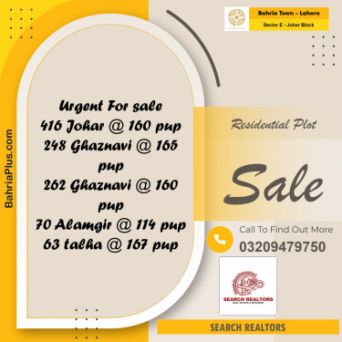 10 Marla Residential Plot for Sale in Sector E - Johar Block -  Bahria Town, Lahore - (BP-242883)