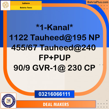 Residential Plot for Sale in Bahria Town, Lahore - (BP-242897)
