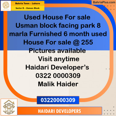 8 Marla Residential House for Sale in Sector B - Usman Block -  Bahria Town, Lahore - (BP-243106)
