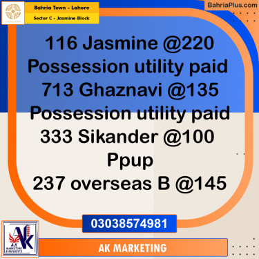 10 Marla Residential Plot for Sale in Sector C - Jasmine Block -  Bahria Town, Lahore - (BP-243146)