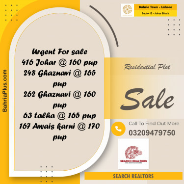10 Marla Residential Plot for Sale in Sector E - Johar Block -  Bahria Town, Lahore - (BP-243171)