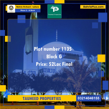 5 Marla Residential Plot for Sale in Phase 2 - G Block -  Bahria Orchard, Lahore - (BP-243198)