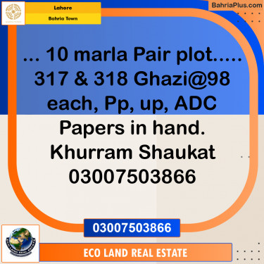 Residential Plot for Sale in Bahria Town, Lahore - (BP-243278)