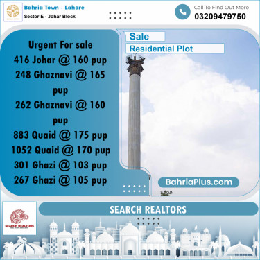 10 Marla Residential Plot for Sale in Sector E - Johar Block -  Bahria Town, Lahore - (BP-243573)