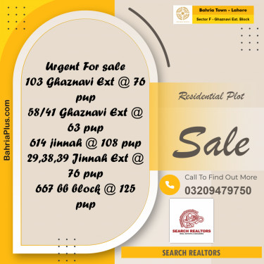 5 Marla Residential Plot for Sale in Sector F - Ghaznavi Ext. Block -  Bahria Town, Lahore - (BP-243575)