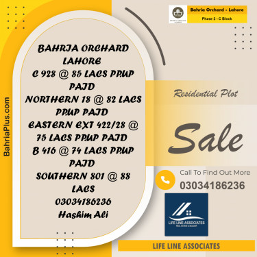 8 Marla Residential Plot for Sale in Phase 2 - C Block -  Bahria Orchard, Lahore - (BP-243576)