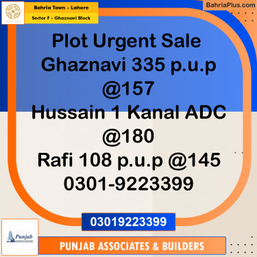 11 Marla Residential Plot for Sale in Sector F - Ghaznavi Block -  Bahria Town, Lahore - (BP-243603)