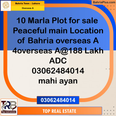 10 Marla Residential Plot for Sale in Overseas A -  Bahria Town, Lahore - (BP-243615)