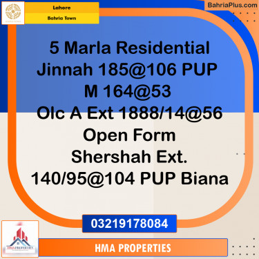 5 Marla Residential Plot for Sale in Bahria Town, Lahore - (BP-243631)