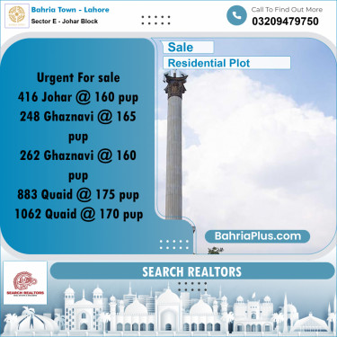 10 Marla Residential Plot for Sale in Sector E - Johar Block -  Bahria Town, Lahore - (BP-243649)