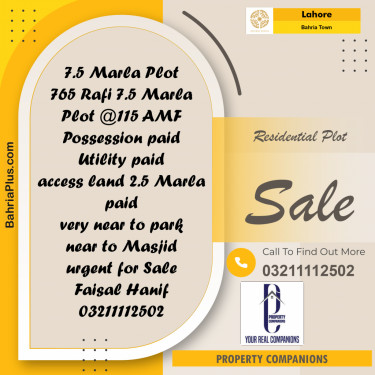 Residential Plot for Sale in Bahria Town, Lahore - (BP-243773)