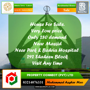10 Marla Residential House for Sale in Sector B - Shaheen Block -  Bahria Town, Lahore - (BP-243810)