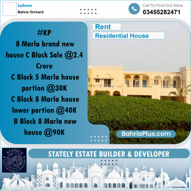 Residential House for Rent in Bahria Orchard, Lahore - (BP-243906)