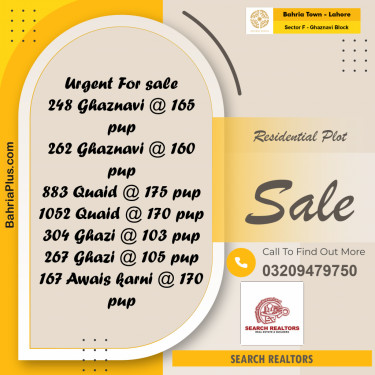 10 Marla Residential Plot for Sale in Sector F - Ghaznavi Block -  Bahria Town, Lahore - (BP-243933)