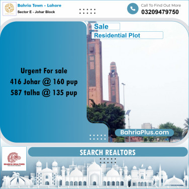 10 Marla Residential Plot for Sale in Sector E - Johar Block -  Bahria Town, Lahore - (BP-243934)