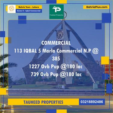 5 Marla Commercial Plot for Sale in Sector E - Iqbal Commercial -  Bahria Town, Lahore - (BP-243958)