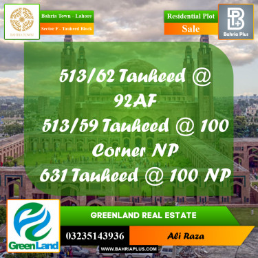 10 Marla Residential Plot for Sale in Sector F - Tauheed Block -  Bahria Town, Lahore - (BP-243983)