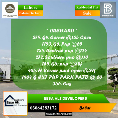 Residential Plot for Sale in Bahria Orchard, Lahore - (BP-244001)