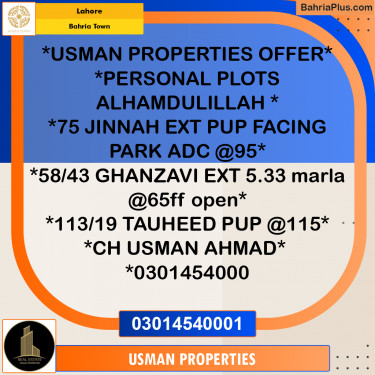 Residential Plot for Sale in Bahria Town, Lahore - (BP-244008)