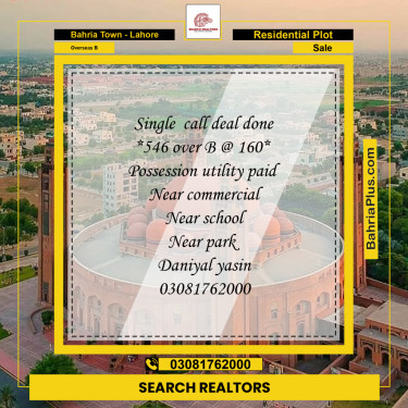 10 Marla Residential Plot for Sale in Overseas B -  Bahria Town, Lahore - (BP-244018)