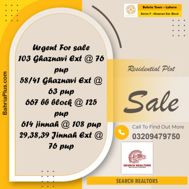 5 Marla Residential Plot for Sale in Sector F - Ghaznavi Ext. Block -  Bahria Town, Lahore - (BP-244020)