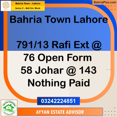 5 Marla Residential Plot for Sale in Sector E - Rafi Ext. Block -  Bahria Town, Lahore - (BP-244033)