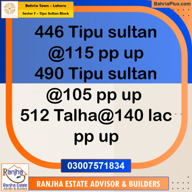 10 Marla Residential Plot for Sale in Sector F - Tipu Sultan Block -  Bahria Town, Lahore - (BP-244040)