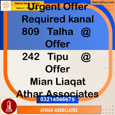 1 Kanal Residential Plot for Sale in Sector F - Talha Block -  Bahria Town, Lahore - (BP-244067)