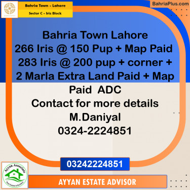 10 Marla Residential Plot for Sale in Sector C - Iris Block -  Bahria Town, Lahore - (BP-244126)