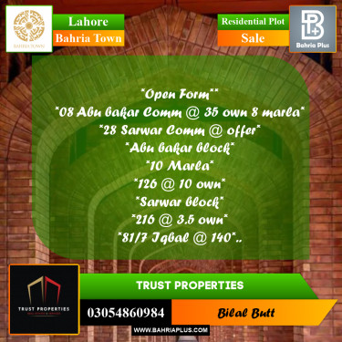 Residential Plot for Sale in Bahria Town, Lahore - (BP-244155)