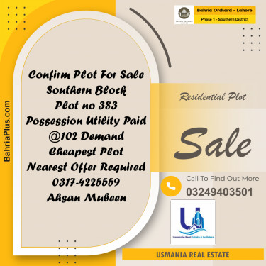 10 Marla Residential Plot for Sale in Phase 1 - Southern District -  Bahria Orchard, Lahore - (BP-244200)