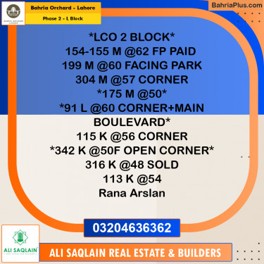 5 Marla Residential Plot for Sale in Phase 2 - L Block -  Bahria Orchard, Lahore - (BP-244220)