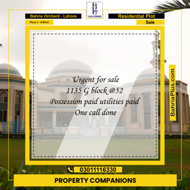 5 Marla Residential Plot for Sale in Phase 2 - G Block -  Bahria Orchard, Lahore - (BP-244223)