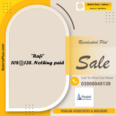 10 Marla Residential Plot for Sale in Sector E - Rafi Block -  Bahria Town, Lahore - (BP-244255)