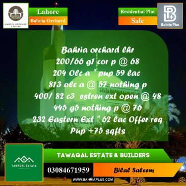 Residential Plot for Sale in Bahria Orchard, Lahore - (BP-244320)