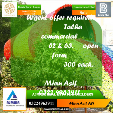 Commercial Plot for Sale in Sector F - Talha Commercial -  Bahria Town, Lahore - (BP-244391)