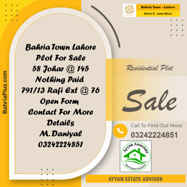 10 Marla Residential Plot for Sale in Sector E - Johar Block -  Bahria Town, Lahore - (BP-244399)