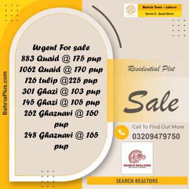 10 Marla Residential Plot for Sale in Sector E - Quaid Block -  Bahria Town, Lahore - (BP-244449)