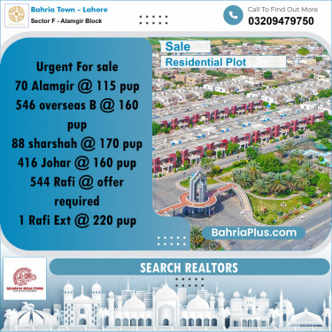 10 Marla Residential Plot for Sale in Sector F - Alamgir Block -  Bahria Town, Lahore - (BP-244452)