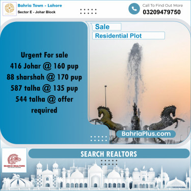 10 Marla Residential Plot for Sale in Sector E - Johar Block -  Bahria Town, Lahore - (BP-244457)