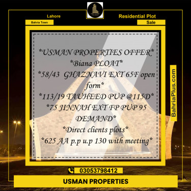 Residential Plot for Sale in Bahria Town, Lahore - (BP-244510)
