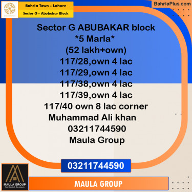 Residential Plot for Sale in Sector G - Abubakar Block -  Bahria Town, Lahore - (BP-244607)