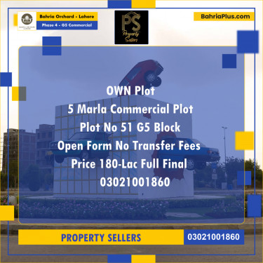 5 Marla Commercial Plot for Sale in Phase 4 - G5 Commercial -  Bahria Orchard, Lahore - (BP-244653)