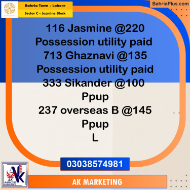 10 Marla Residential Plot for Sale in Sector C - Jasmine Block -  Bahria Town, Lahore - (BP-244660)