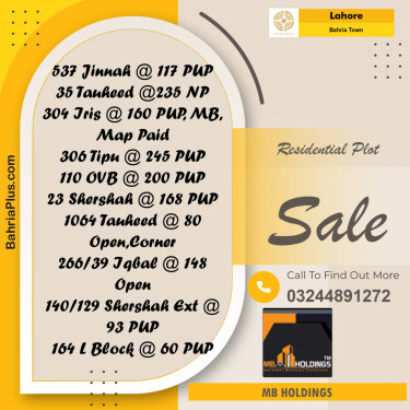 Residential Plot for Sale in Bahria Town, Lahore - (BP-244688)
